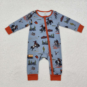 Bamboo Rodeo Blue Brown Boys Fall Romper