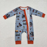 Bamboo Rodeo Blue Brown Boys Fall Romper