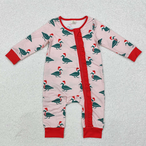 Bamboo Duck Red Ruffles Pink Girls Christmas Romper