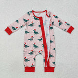 Bamboo Duck Red Ruffles Pink Girls Christmas Romper