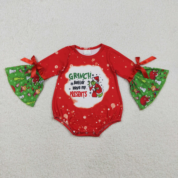 Presents Letters Red Green Girls Christmas Romper