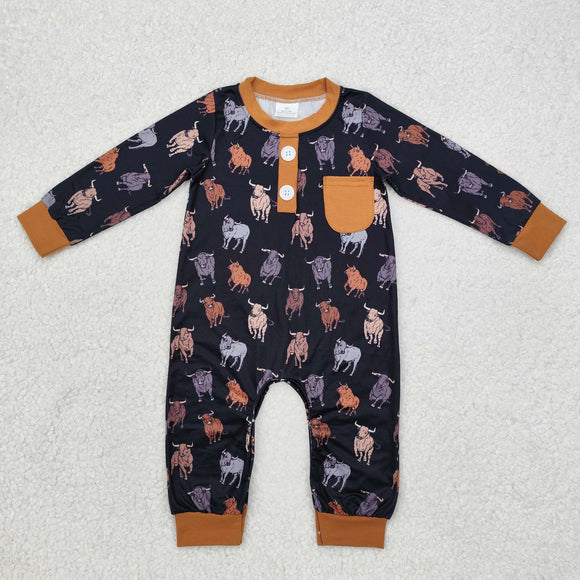 Cows Brown Pocket Black Boys Fall Romper