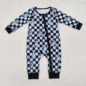 New-Cartoon Dogs Lightning Black Blue Plaid Boys Fall Romper