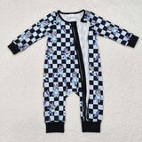 New-Cartoon Dogs Lightning Black Blue Plaid Boys Fall Romper