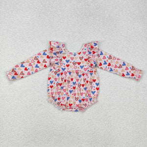 Colorful Heart Pink Girls Valentines Romper