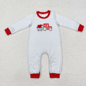 Heart Truck Stripe Red Boys Valentines Romper