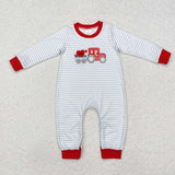 Heart Truck Stripe Red Boys Valentines Romper