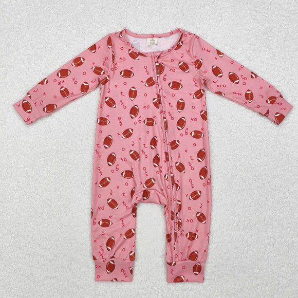 Bamboo Football Characters Pink Girls Fall Romper