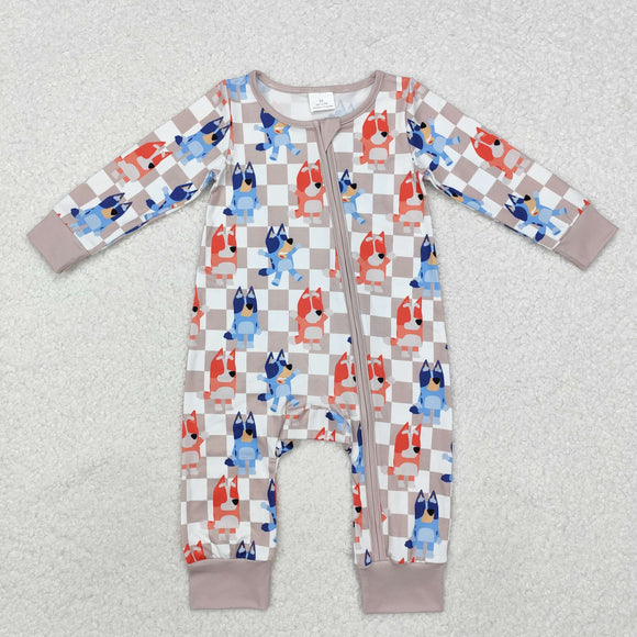 Cartoon Dogs Plaid Boys Fall Romper