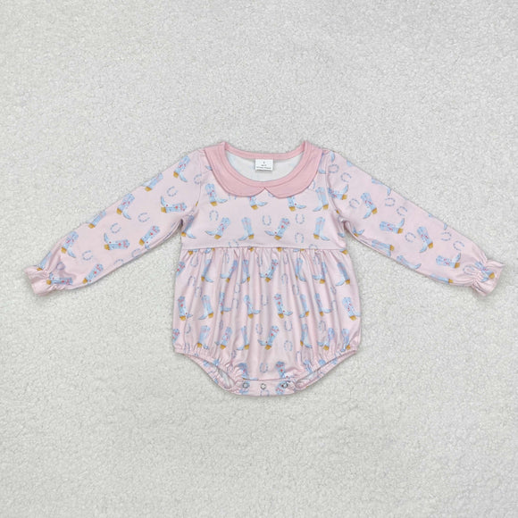 Boots Doll Collar Pink Girls Fall Romper