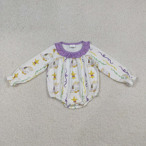 Polka Dots Purple Ruffles Girls Mardi Gras Romper