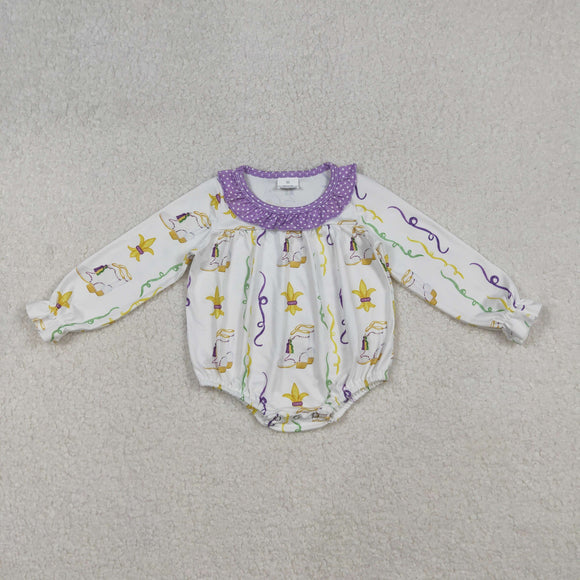 Polka Dots Purple Ruffles Girls Mardi Gras Romper