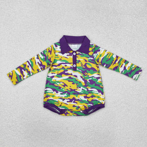 Purple Yellow Green Camo Boys Mardi Gras Romper