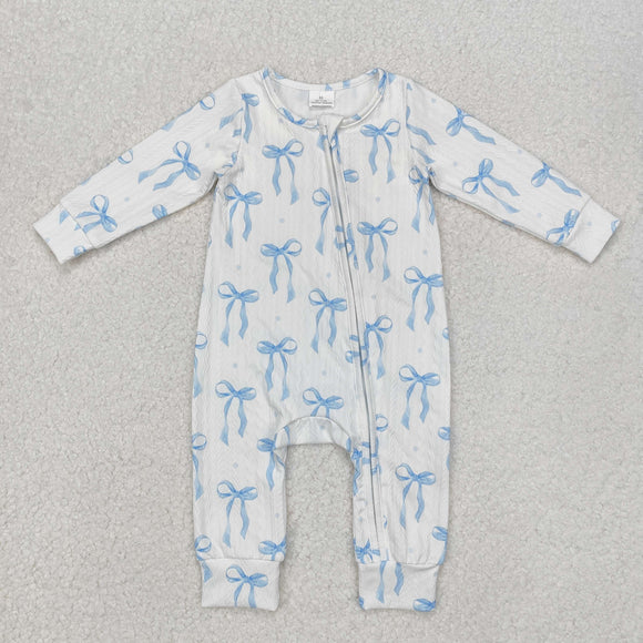 Blue Bow Pattern White Girls Fall Romper