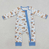 Construction Truck Heart Blue White Boys Valentines Romper