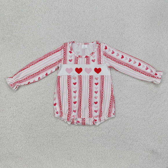 Heart Stripe Girls Valentines Romper