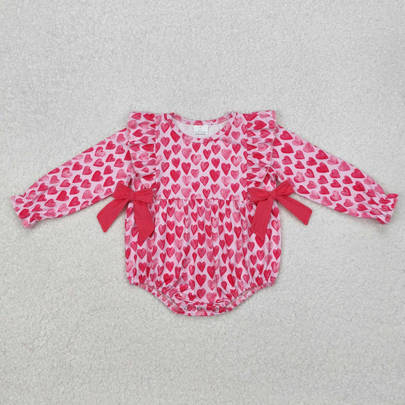 Heart Bows Hot Pink Girls Valentines Romper