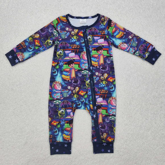 Cartoon Monster Purple Boys Fall Romper