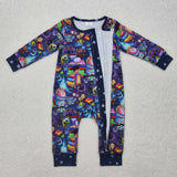 Cartoon Monster Purple Boys Fall Romper