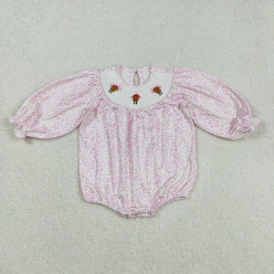 Turkey Floral Bows Smocked Girls Thanksgiving Romper