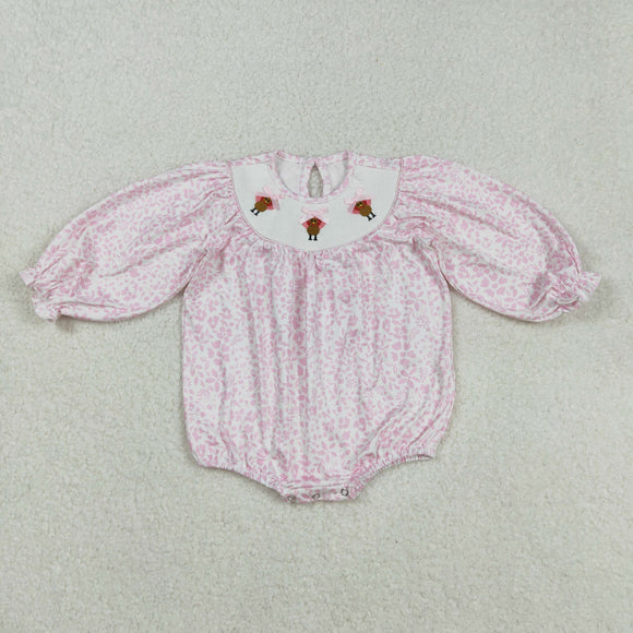 Turkey Floral Bows Smocked Girls Thanksgiving Romper