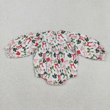 Bow Pattern Smocked Girls Christmas Romper