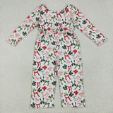 Red Green Bow Pattern White Girls Christmas Jumpsuit