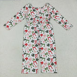 Red Green Bow Pattern White Girls Christmas Jumpsuit