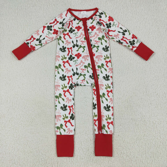 Bow Pattern Red White Girls Christmas Romper