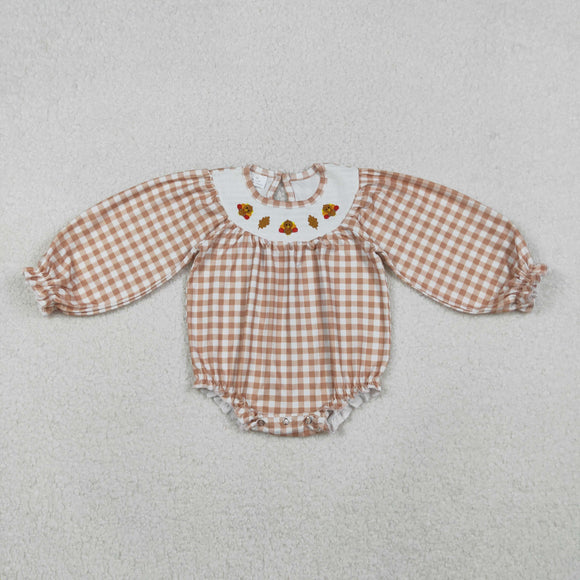 Turkey Leaves Smocked Girls Thanksgiving Romper