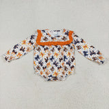 Bow Pattern Orange Ruffles Girls Halloween Romper
