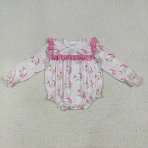 Santa Pink Ruffles Girls Christmas Romper