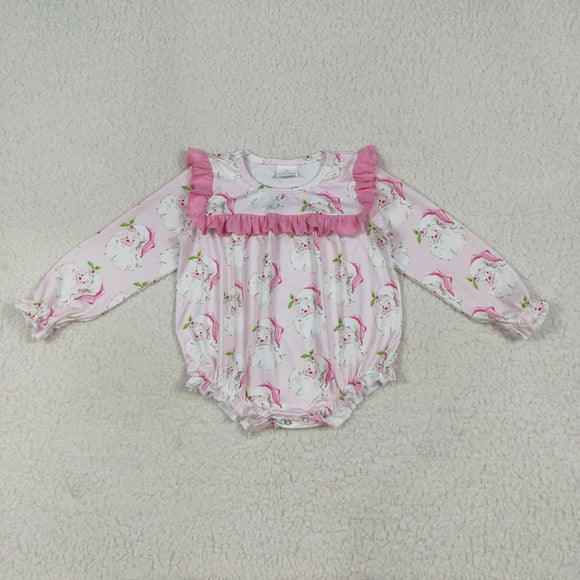Santa Pink Ruffles Girls Christmas Romper