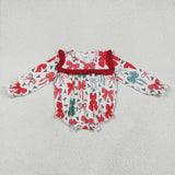 Bow Pattern Red Ruffles Girls Christmas Romper