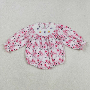 Ghost Candy Bow Pattern Smocked Girls Halloween Romper
