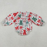 Bow Pattern Smocked Girls Christmas Romper