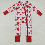 Santa Bow Pattern Red Ruffles Pink Girls Christmas Romper