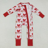 Santa Bow Pattern Red Ruffles Pink Girls Christmas Romper