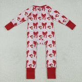 Santa Bow Pattern Red Ruffles Pink Girls Christmas Romper