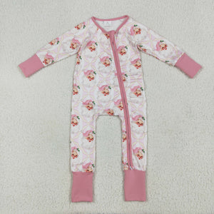 Santa Plaid Pink Stripe Girls Christmas Romper