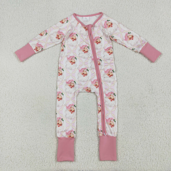 Santa Plaid Pink Stripe Girls Christmas Romper