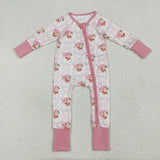 Santa Plaid Pink Stripe Girls Christmas Romper