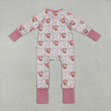 Santa Plaid Pink Stripe Girls Christmas Romper