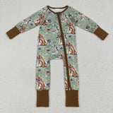 Duck Dog Green Brown Boys Fall Romper