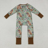 Duck Dog Green Brown Boys Fall Romper