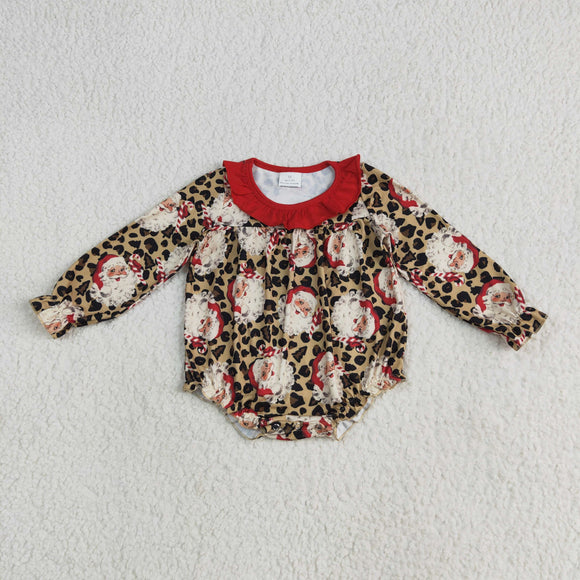 Santa Red Ruffles Leopard Print Girls Christmas Romper