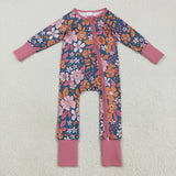 Pink Orange Floral Blue Girls Fall Romper