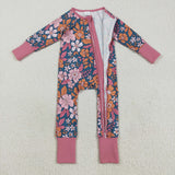 Pink Orange Floral Blue Girls Fall Romper