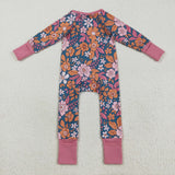 Pink Orange Floral Blue Girls Fall Romper