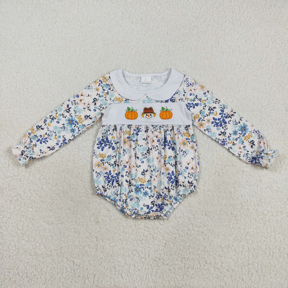 Pumpkin Scarecrow Floral Girls Fall Romper